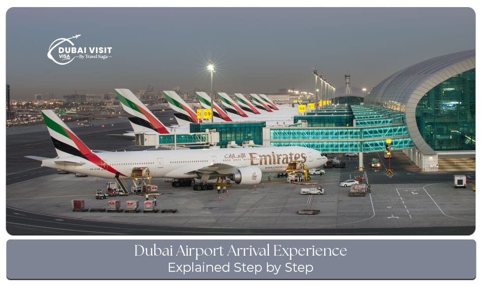 Dubai Airport arrival experience with immigration, baggage collection, and transfers