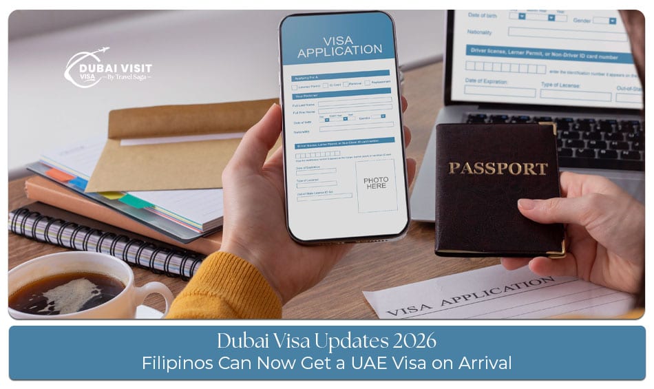 Filipino traveler preparing documents for a Dubai visa application.